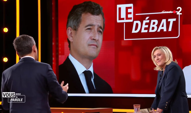 Débat entre Marine Le Pen et Gérald Darmanin, le 11 février. © Capture d’écran France 2