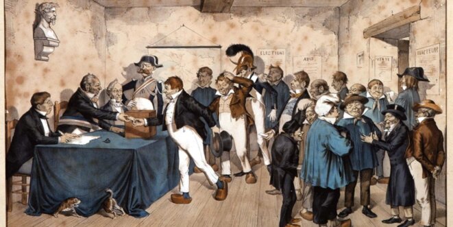 Le vote au village, Lithographie, 1848 © Gostiaux Le vote au village, Lithographie, 1848 © Gostiaux