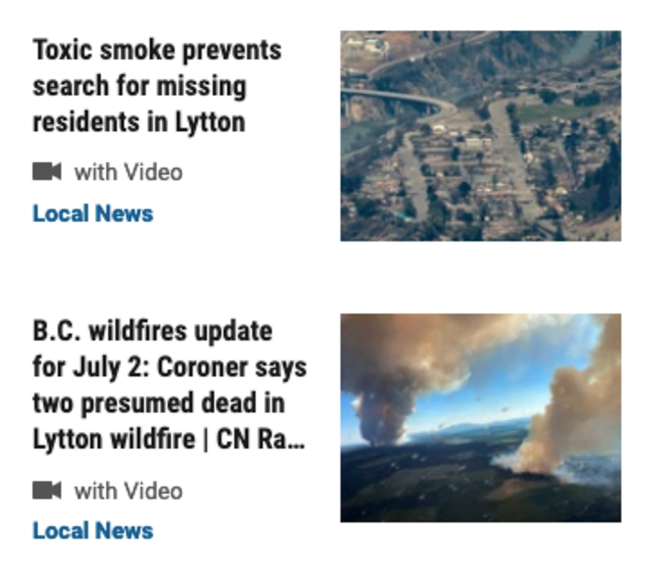 Détails apocalyptiques de la une du « Sun » de Vancouver, samedi 3 juillet 2021 (© capture d'écran du site)