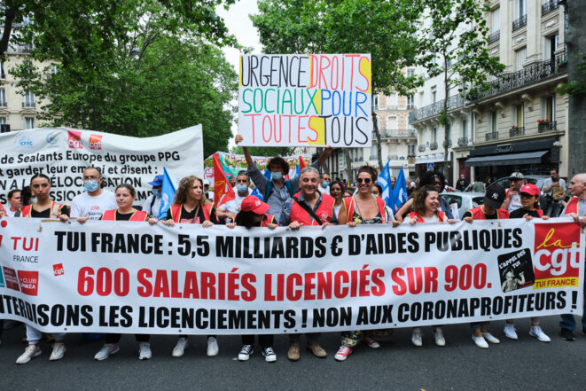 Manifestation des salariés contre le plan social, à Paris en juin 2021. © Hermann Click / Hans Lucas / Hans Lucas via AFP Manifestation des salariés contre le plan social, à Paris en juin 2021. © Hermann Click / Hans Lucas / Hans Lucas via AFP