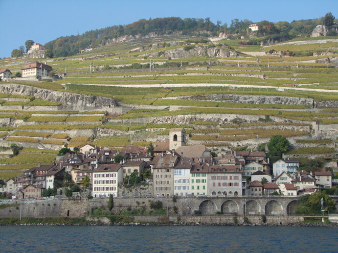 Saint-Saphorin, Suisse, canton de Vaud, 2007. Le territoire de cette commune, comme tout ceux du Lavaux, s'étire des rives du Léman jusque par-delà la crête et la forêt. Le découpage semble donc avoir été fait dans un souci de subsistance, de gestion des biens communs (poissons, bois) et de diversification économique : la pêche, tout en bas, l'artisanat ainsi que le commerce au village, la viticulture au centre, puis la foresterie, l'élevage et la culture céralière sur les hauteurs. © Guérin Nicolas - Wikimedia Saint-Saphorin, Suisse, canton de Vaud, 2007. Le territoire de cette commune, comme tout ceux du Lavaux, s'étire des rives du Léman jusque par-delà la crête et la forêt. Le découpage semble donc avoir été fait dans un souci de subsistance, de gestion des biens communs (poissons, bois) et de diversification économique : la pêche, tout en bas, l'artisanat ainsi que le commerce au village, la viticulture au centre, puis la foresterie, l'élevage et la culture céralière sur les hauteurs. © Guérin Nicolas - Wikimedia