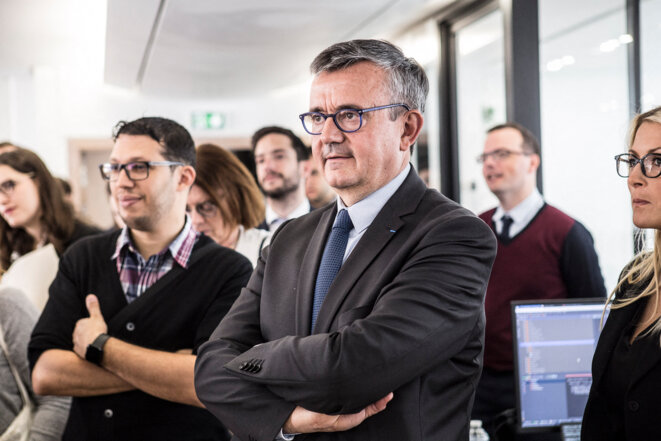 Yves Jégo lors de l'inauguration du siège social de l’entreprise française Qwant à Paris, le 14 juin 2018. © Yann Castanier / Hans Lucas via AFP Yves Jégo lors de l'inauguration du siège social de l’entreprise française Qwant à Paris, le 14 juin 2018. © Yann Castanier / Hans Lucas via AFP