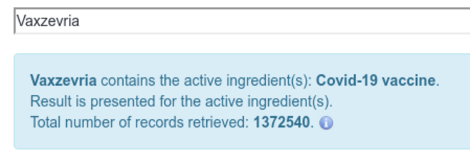 Fig.3 - Données de VigiAccess correspondant à "Vaxzevria" (au 11/07/02021) © vigiaccess.org Fig.3 - Données de VigiAccess correspondant à "Vaxzevria" (au 11/07/02021) © vigiaccess.org