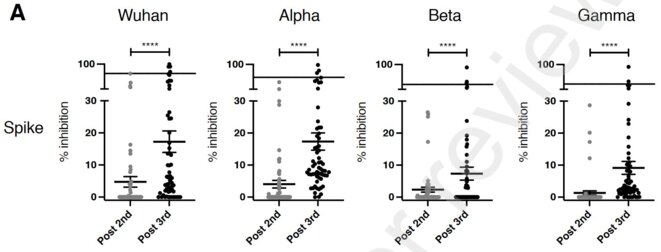 Pouvoir neutralisant des séra des personnes greffées après 2 et 3 doses © Massa et al, Lancet 2021 Pouvoir neutralisant des séra des personnes greffées après 2 et 3 doses © Massa et al, Lancet 2021
