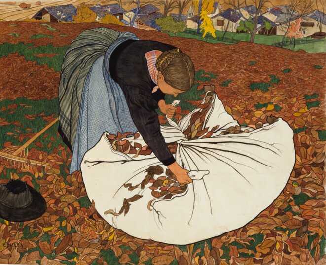 Ernest Biéler (1863-1948) Ramasseuse de feuilles mortes, s.d. Vers 1909, gouache, aquarelle et crayon sur papier, 47 x 57.9 cm Musée d'art du Valais, Sion, don de la Fondation de famille Jean-Jacques et Marie Mercier-de Molin en 1991 © Photo : Musées cantonaux du Valais, Sion. Michel Martinez Ernest Biéler (1863-1948) Ramasseuse de feuilles mortes, s.d. Vers 1909, gouache, aquarelle et crayon sur papier, 47 x 57.9 cm Musée d'art du Valais, Sion, don de la Fondation de famille Jean-Jacques et Marie Mercier-de Molin en 1991 © Photo : Musées cantonaux du Valais, Sion. Michel Martinez