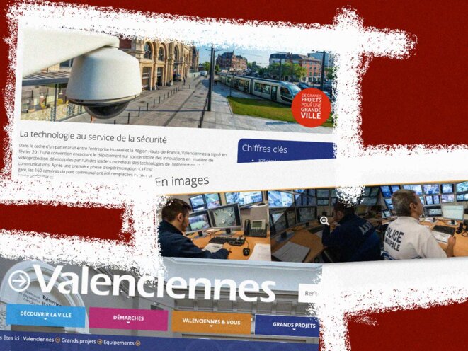 Captures d'écran du site de la mairie de Valenciennes qui vante les équipements de la ville offerts par Huawei. © Photo illustration Mediapart Captures d'écran du site de la mairie de Valenciennes qui vante les équipements de la ville offerts par Huawei. © Photo illustration Mediapart