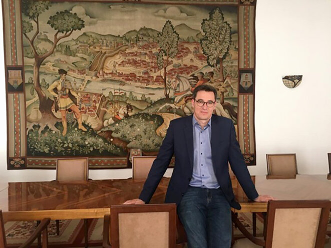 Gergely Karácsony, 46 ans, est le maire écologiste de Budapest. © Photo Prune Antoine pour Mediapart Gergely Karácsony, 46 ans, est le maire écologiste de Budapest. © Photo Prune Antoine pour Mediapart