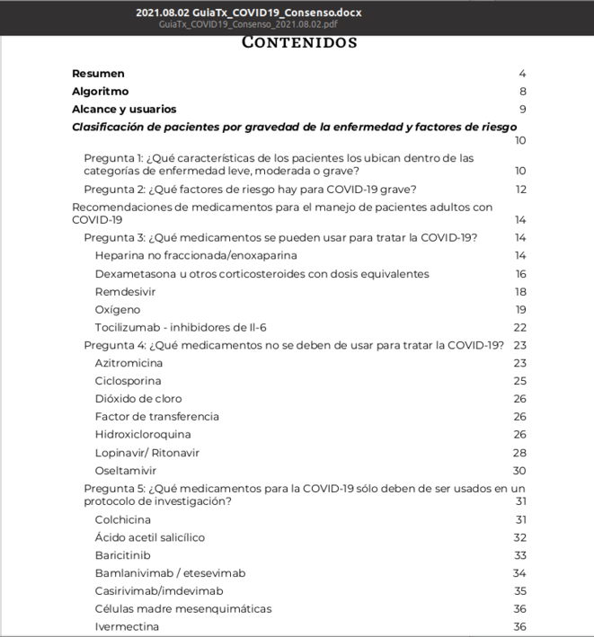 Fig.10 - Guide clinique du Ministère mexicain de la Santé face au Covid (extrait) © Gouvernement fédéral mexicain Fig.10 - Guide clinique du Ministère mexicain de la Santé face au Covid (extrait) © Gouvernement fédéral mexicain