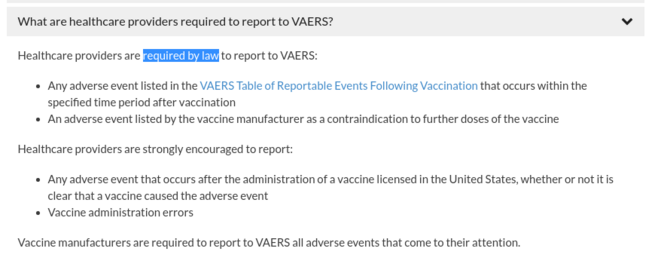 Extrait de VAERS destiné aux personnels soignants (vaccins autres que Covid) © https://vaers.hhs.gov/faq.html Extrait de VAERS destiné aux personnels soignants (vaccins autres que Covid) © https://vaers.hhs.gov/faq.html