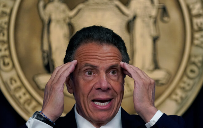 Andrew Cuomo, gouverneur de l'État de New York, après la publication de l'enquête judiciaire. © Timothy A. Clary / AFP