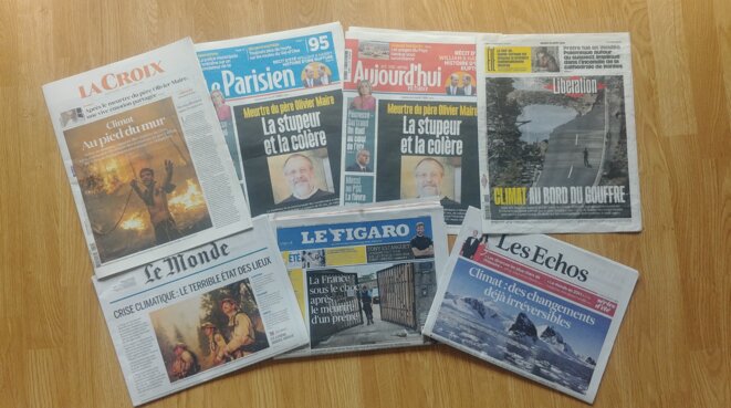 Unes du mardi 10 août 2021 des principaux quotidiens nationaux généralistes, au lendemain de la publication du premier volet du 6ème rapport du GIEC Unes du mardi 10 août 2021 des principaux quotidiens nationaux généralistes, au lendemain de la publication du premier volet du 6ème rapport du GIEC