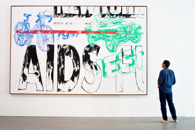 “Aids / Jeep / Bicycle” (1985) d'Andy Warhol à la Pinacothèque d'Art Moderne de Munich. © Photo Ludovic Maisant / Hemis via AFP “Aids / Jeep / Bicycle” (1985) d'Andy Warhol à la Pinacothèque d'Art Moderne de Munich. © Photo Ludovic Maisant / Hemis via AFP