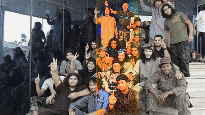 Scène de vie au siège de la katibat "Al-Battar". Cerclé de rouge, Abdelhamid Abaaoud. © DR Scène de vie au siège de la katibat "Al-Battar". Cerclé de rouge, Abdelhamid Abaaoud. © DR