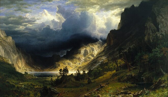 A Storm in the Rocky Mountains, Mt. Rosalie (1866) par Albert Bierstadt © Wikipédia. Institut Culturel Google A Storm in the Rocky Mountains, Mt. Rosalie (1866) par Albert Bierstadt © Wikipédia. Institut Culturel Google