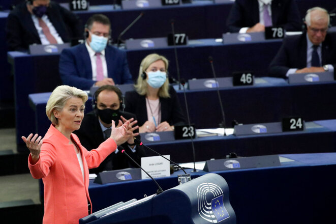 La présidente de la Commission européenne, en 15 septembre 2021. © Photo Yves Herman / Pool / AFP