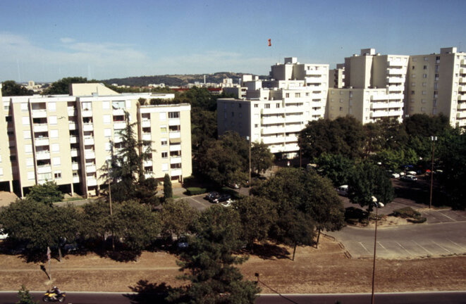 Reconstitution du drone vu depuis l'immeuble des 3 Suisses en direction du pôle chimique Reconstitution du drone vu depuis l'immeuble des 3 Suisses en direction du pôle chimique