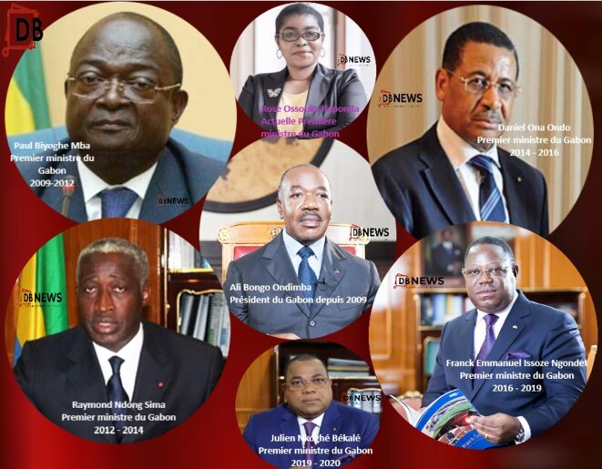 Gabon, les premiers ministres d'Ali BONGO Ondimba en 12 ans – Paul Biyoghe Mba- Raymond Ndong Sima- Daniel Ona Ondo- Franck Emmanuel Issoze Ngondet- Julien Nkoghé Békalé - et aujourd'hui, Rose Christiane Ossouka Raponda. Gabon, les premiers ministres d'Ali BONGO Ondimba en 12 ans – Paul Biyoghe Mba- Raymond Ndong Sima- Daniel Ona Ondo- Franck Emmanuel Issoze Ngondet- Julien Nkoghé Békalé - et aujourd'hui, Rose Christiane Ossouka Raponda.