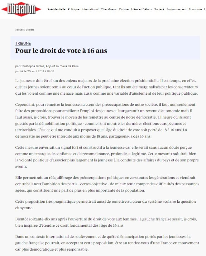 Droit de vote à 16 ans - Christophe Girard, le 25 avril 2011 !