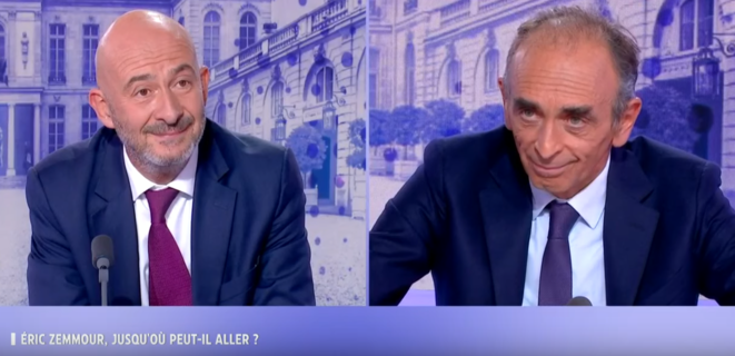 François Lenglet et Eric Zemmour, sur le plateau de LCI. © Capture d'écran LCI François Lenglet et Eric Zemmour, sur le plateau de LCI. © Capture d'écran LCI