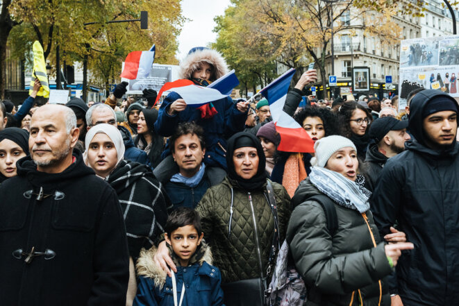 La manifestation contre l'islamophobie, à Paris, le 10 novembre 2019. © Photo Karine Pierre / hans Lucas via AFP