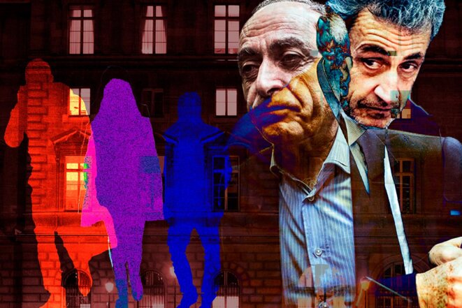 Top right Nicolas Sarkozy; centre-right Ziad Takieddine. © Photo illustration Sébastien Calvet / Mediapart