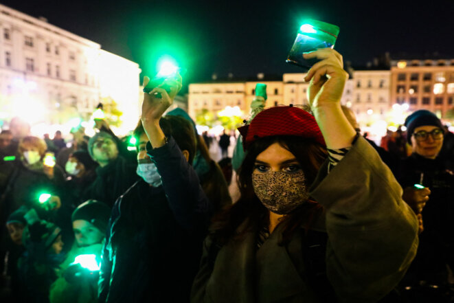 À Cracovie, le 1er novembre 2021, en soutien aux exilés. © Beata Zawrzel / NurPhoto via AFP