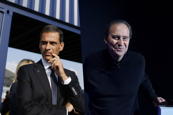 Rodolphe Saadé et Xavier Niel. © Photomontage Mediapart avec AFP Rodolphe Saadé et Xavier Niel. © Photomontage Mediapart avec AFP