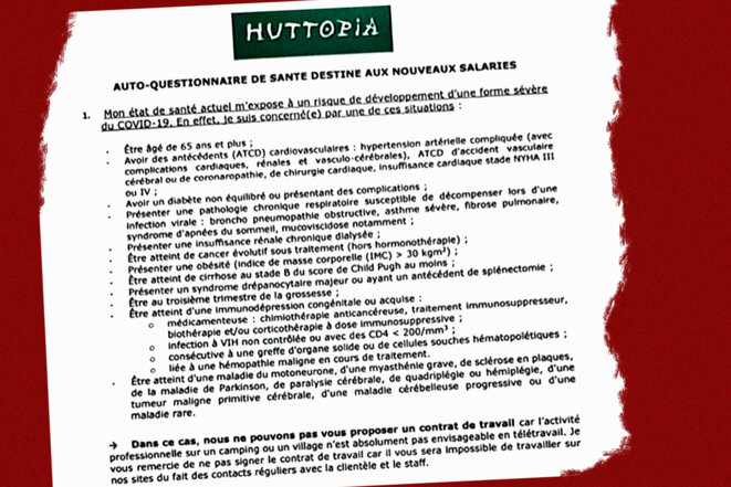 Extrait de l'annexe du contrat de travail chez Huttopia. © Mediapart
