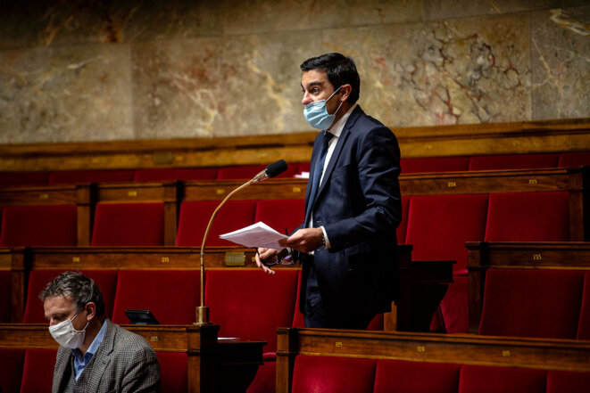Le deputé Benoît Simian à l’Assemblée nationale, à Paris, le 10 mars 2021. © Photo Hugo Passarello Luna / Hans Lucas via AFP
