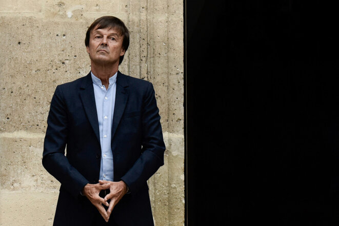 Nicolas Hulot lors de la cérémonie de passation de pouvoir au ministère de l'Écologie, à Paris, le 4 septembre 2018. © Photo Philippe Lopez / AFP Nicolas Hulot lors de la cérémonie de passation de pouvoir au ministère de l'Écologie, à Paris, le 4 septembre 2018. © Photo Philippe Lopez / AFP