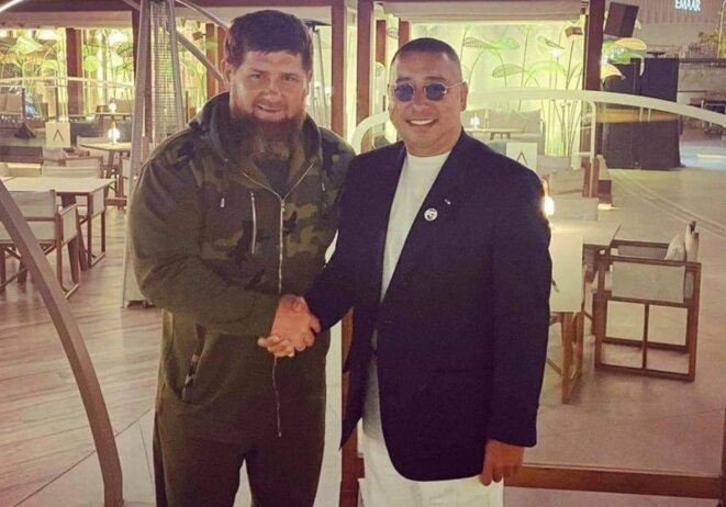 Elies Ben Chedly avec son "ami" Ramzan Kadyrov à Abou Dhabi. © Document Mediapart