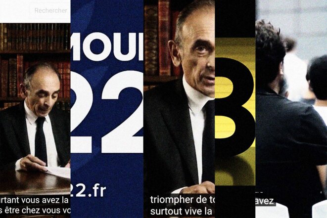 Photomontage de captures d’écran de la candidature d’Éric Zemmour sur YouTube, le 30 novembre 2021.