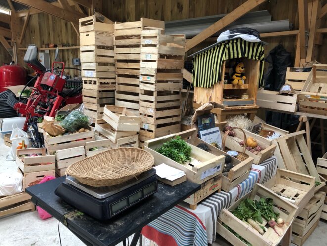 Salle de la vente, en Amap, de la ferme Sauvage et cultivée, à Chelles (77), en novembre 2019. © Photo JL / Mediapart Salle de la vente, en Amap, de la ferme Sauvage et cultivée, à Chelles (77), en novembre 2019. © Photo JL / Mediapart
