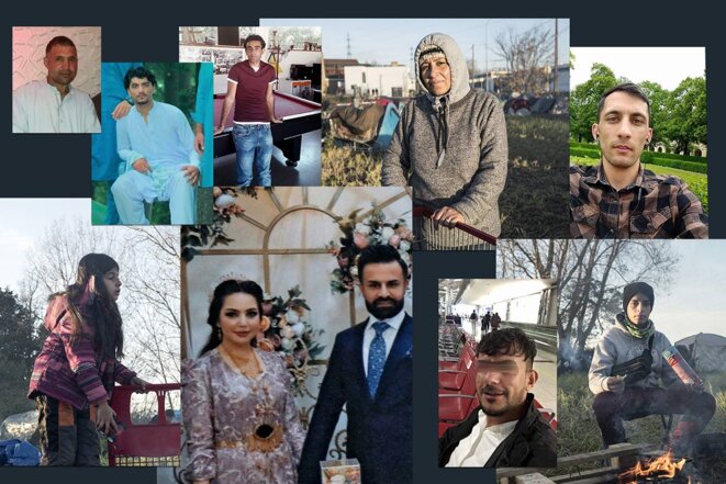 Mediapart a réuni les visages des exilés afghans et kurdes irakiens portés disparus depuis le naufrage du 24 novembre 2021. © Photomontage Mediapart