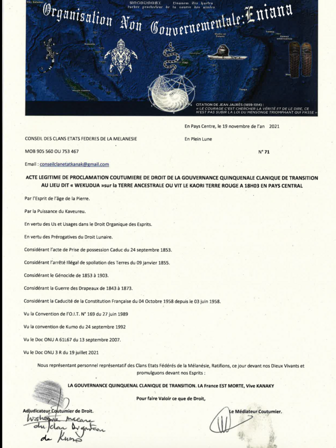 L’ONG Kanak ENIANA fonde le Conseil des Clans-États Fédérés de la Mélanésie