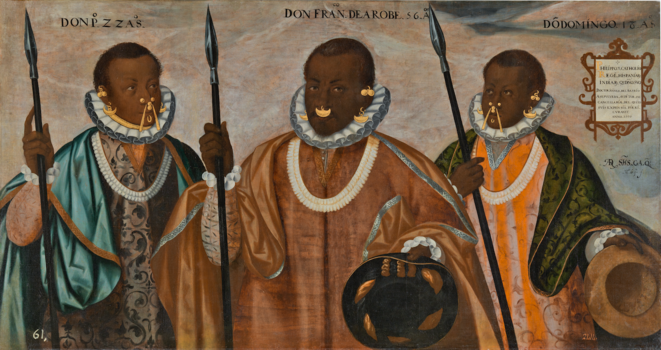 'Les trois mulâtres' d'Esmeraldas Andrés Sánchez Galque, 1599. Huile sur toile, Musée des Amériques de Madrid, dépôt du musée nartional du Prado.