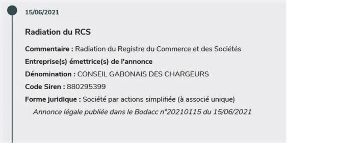 Conseil Gabonais des Chargeurs radié du registre du commerce en France