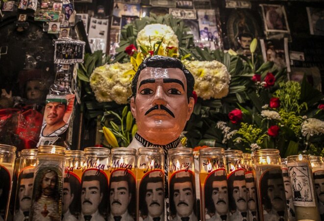 Le saint des narcos, Jesús Malverde, dans une chapelle de l’État de Sinaloa, le 3 mai 2019. © Rashide Frias/AFP