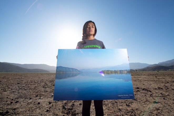 Fin 2019, peu avant la COP25 une campagne de Greenpeace montrait le passé et le présent de la lagune d'Aculeo, dénonçant comment le changement climatique, la sécheresse et la crise de l'eau ont un impact dramatique sur de larges zones du Chili.
