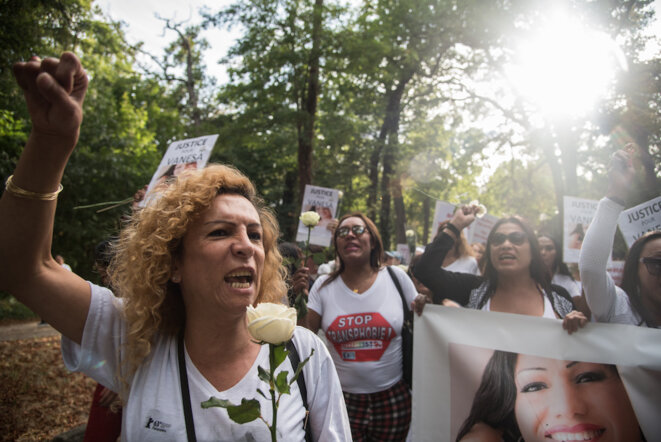 Lors d’une marche en hommage à Vanesa Campos, le 24 août 2018. © Photo Eros Sana pour Mediapart