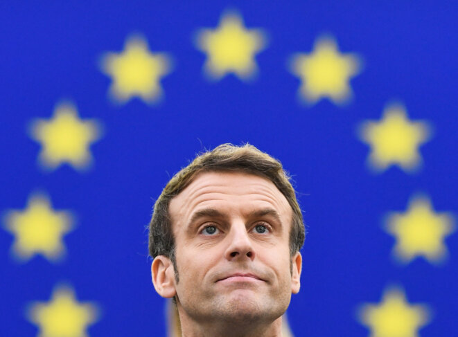 Emmanuel Macron au Parlement européen, à Strasbourg, le 19 janvier 2022. © Bertrand Guay/Pool/AFP