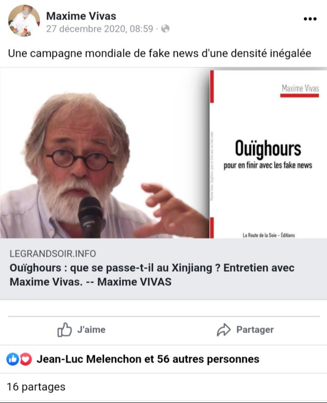 Ouighours : Mélenchon soutient le négationniste Maxime Vivas