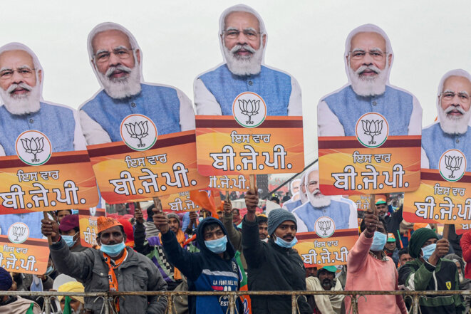 Des partisans du BJP à Firozpur le 5 janvier 2022. © Narinder Nanu/AFP