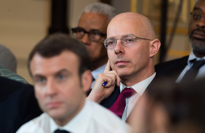 Emmanuel Macron et Stanislas Cazelles au Palais de l'Elysée en 2019. © Photo Jacques Witt / Sipa
