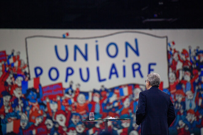 Jean-Luc Mélenchon en meeting à Nantes le 16 janvier (Jérémie Lusseau / Hans Lucas / AFP)