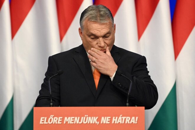 Viktor Orbán le 12 février 2022, à Budapest. © Attila Kisbenedek/AFP