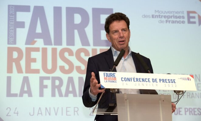 Geoffroy Roux de Bézieux, président du Medef, le 24 janvier 2022. © AFP