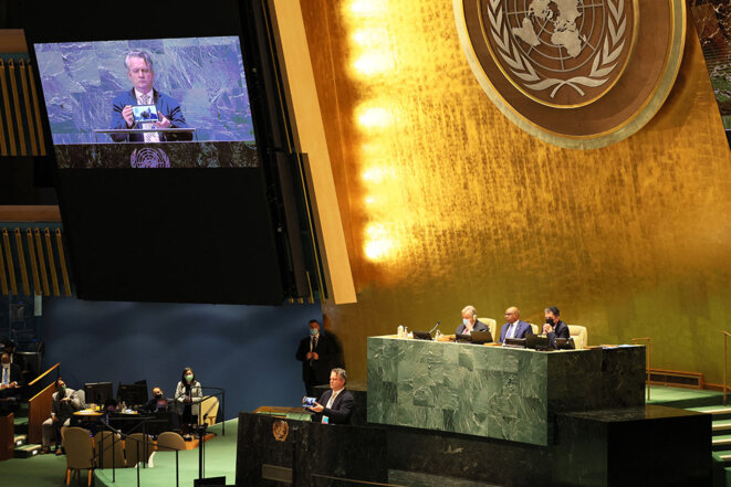 New York, le 2 mars 2022. Session extraordinaire de l'Assemblée générale des Nations unies. © Photo Michael M. Santiago / Getty Images via AFP