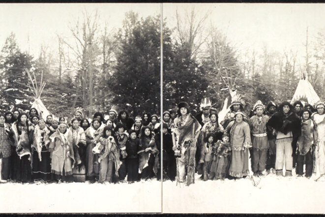 Groupe d’indiens iroquois en Amérique du Nord en 1914. © Photo Bibliothèque du Congrès américain.