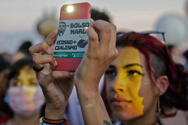 Rassemblement à Brasília le 9 mars 2022 pour dénoncer les attaques de Bolsonaro contre l’environnement. © Sergio Lima/AFP